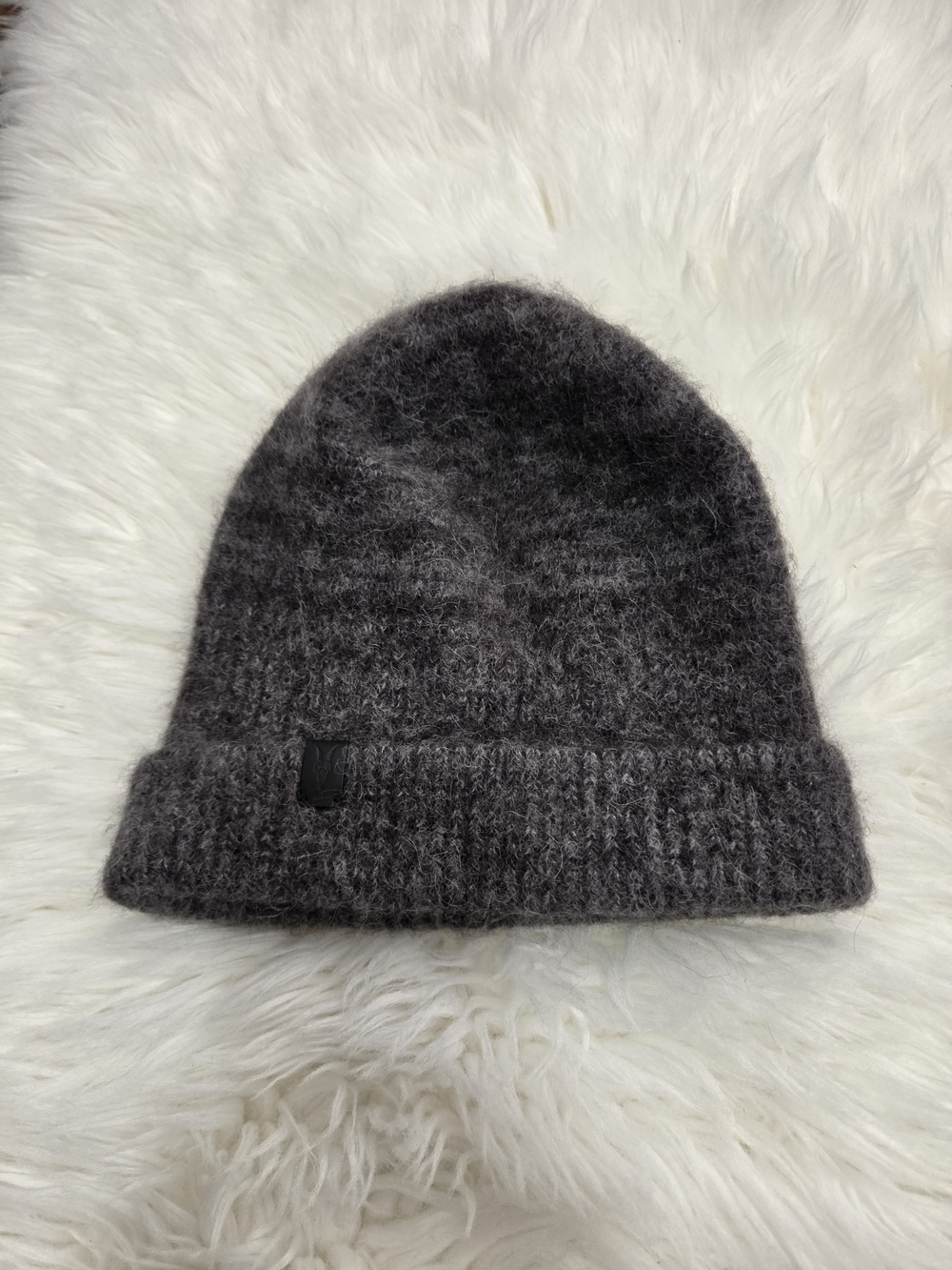 Allsaints Men's Gray Knit Beanie Hat - Branded Patch